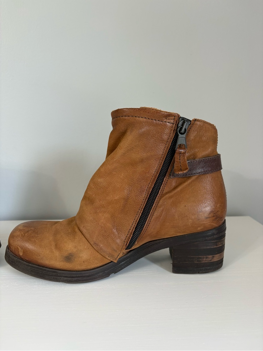 Miz Mooz Stoney Brown Leather Ankle Boots 38 Boho Vintage-Inspired Block Heel - Picture 7 of 11